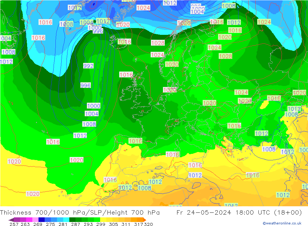 Thck 700-1000 hPa ECMWF pt. 24.05.2024 18 UTC