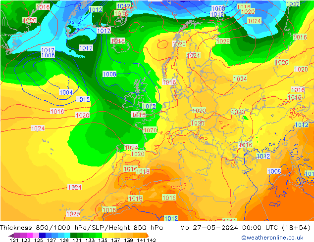 Schichtdicke 850-1000 hPa ECMWF Mo 27.05.2024 00 UTC