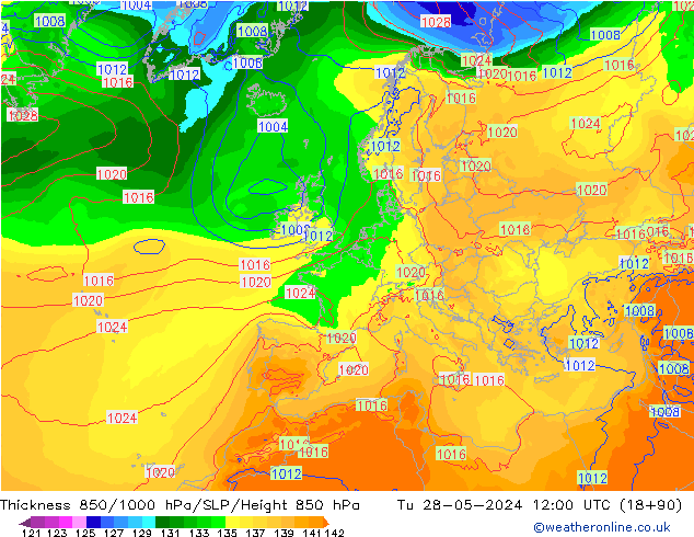 Thck 850-1000 hPa ECMWF Ter 28.05.2024 12 UTC