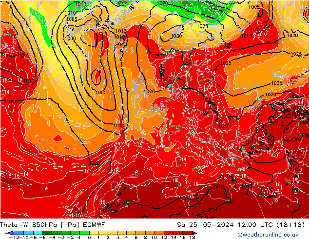 Theta-W 850hPa ECMWF Sa 25.05.2024 12 UTC