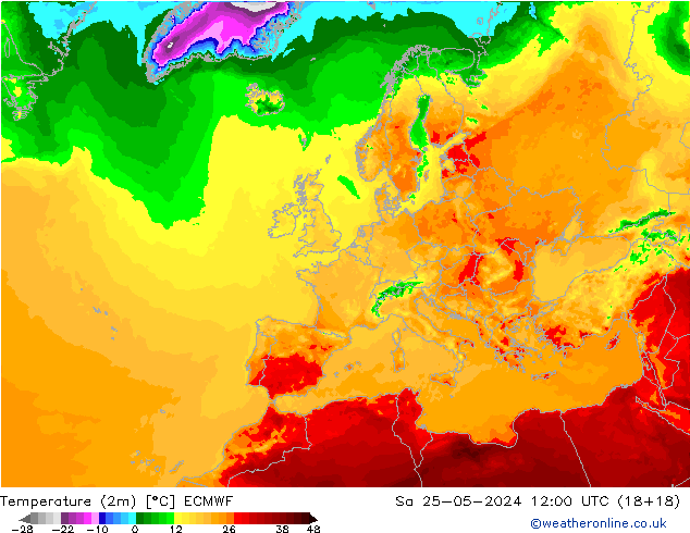 Sıcaklık Haritası (2m) ECMWF Cts 25.05.2024 12 UTC