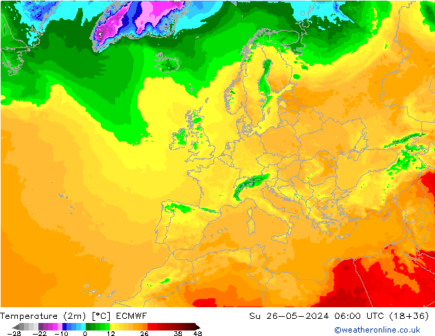 température (2m) ECMWF dim 26.05.2024 06 UTC