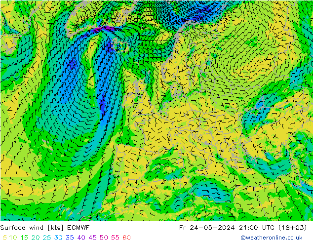 Bodenwind ECMWF Fr 24.05.2024 21 UTC