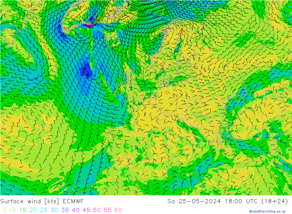 Bodenwind ECMWF Sa 25.05.2024 18 UTC