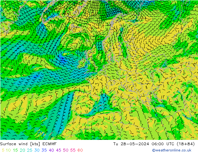 Surface wind ECMWF Út 28.05.2024 06 UTC