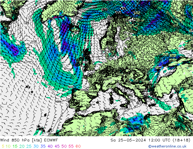 Rüzgar 850 hPa ECMWF Cts 25.05.2024 12 UTC