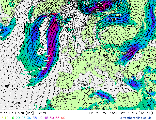 Viento 950 hPa ECMWF vie 24.05.2024 18 UTC