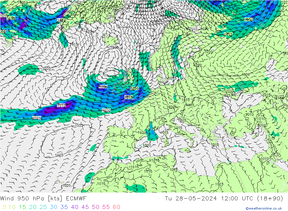 Wind 950 hPa ECMWF Tu 28.05.2024 12 UTC