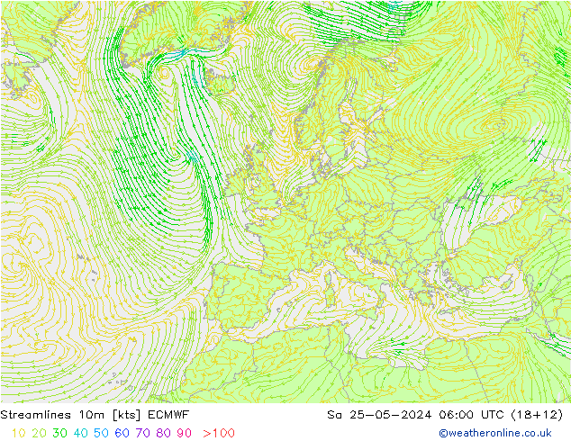 Stroomlijn 10m ECMWF za 25.05.2024 06 UTC