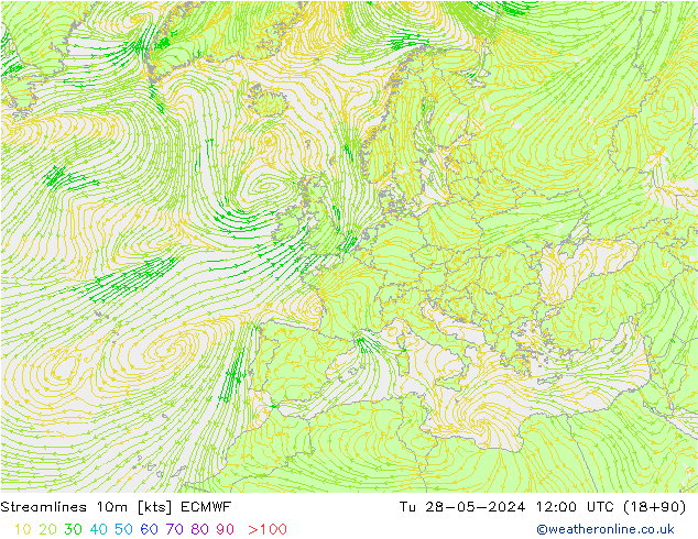 Linha de corrente 10m ECMWF Ter 28.05.2024 12 UTC