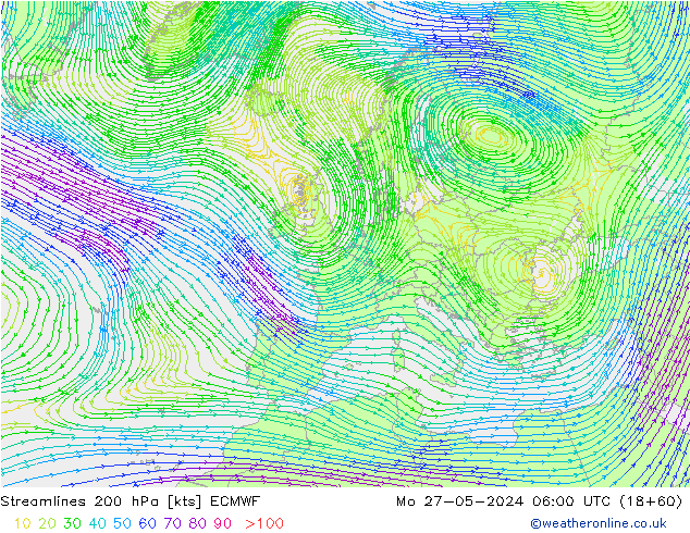 Streamlines 200 hPa ECMWF Po 27.05.2024 06 UTC