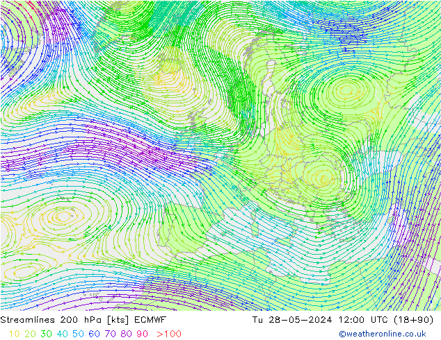 Streamlines 200 hPa ECMWF Tu 28.05.2024 12 UTC