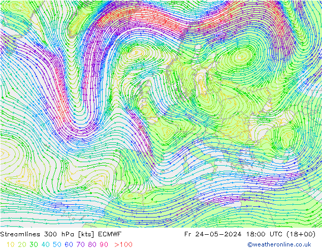 ветер 300 гПа ECMWF пт 24.05.2024 18 UTC