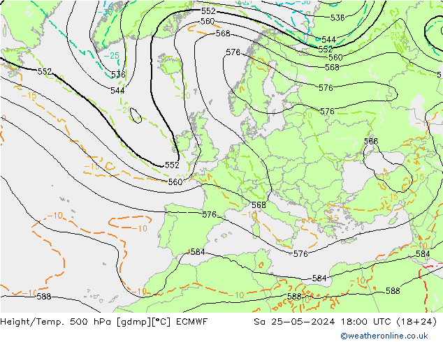 Z500/Rain (+SLP)/Z850 ECMWF  25.05.2024 18 UTC