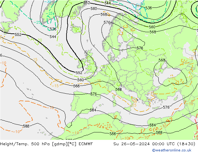 Z500/Rain (+SLP)/Z850 ECMWF  26.05.2024 00 UTC