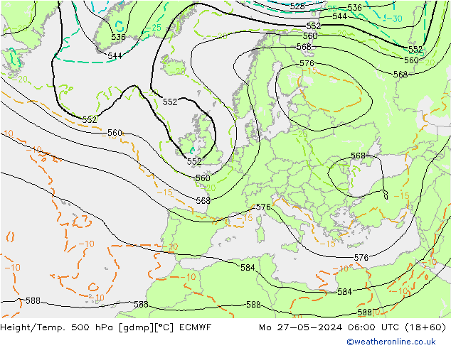 Z500/Rain (+SLP)/Z850 ECMWF Mo 27.05.2024 06 UTC