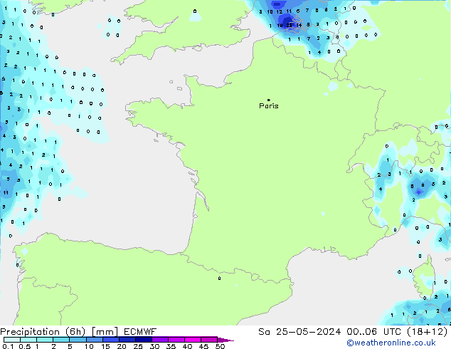 Nied. akkumuliert (6Std) ECMWF Sa 25.05.2024 06 UTC