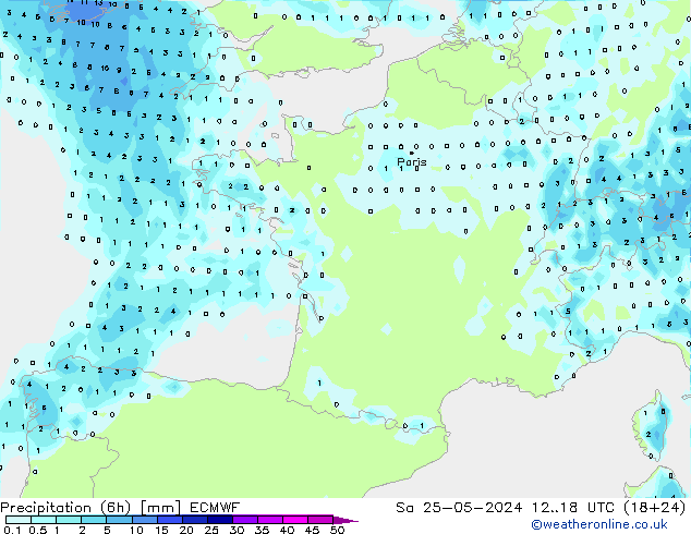 Z500/Rain (+SLP)/Z850 ECMWF Sa 25.05.2024 18 UTC