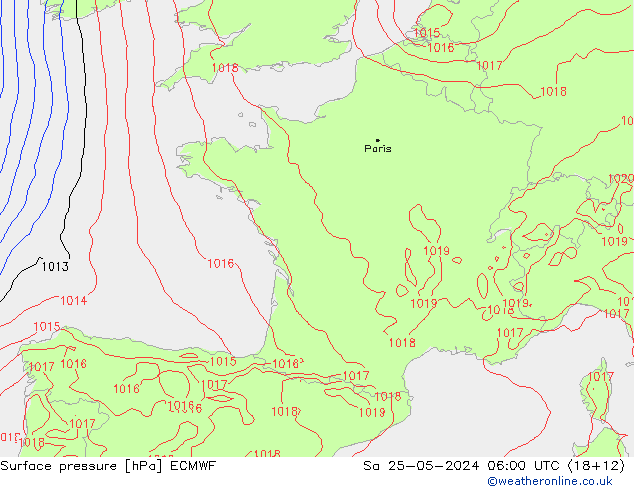 ciśnienie ECMWF so. 25.05.2024 06 UTC