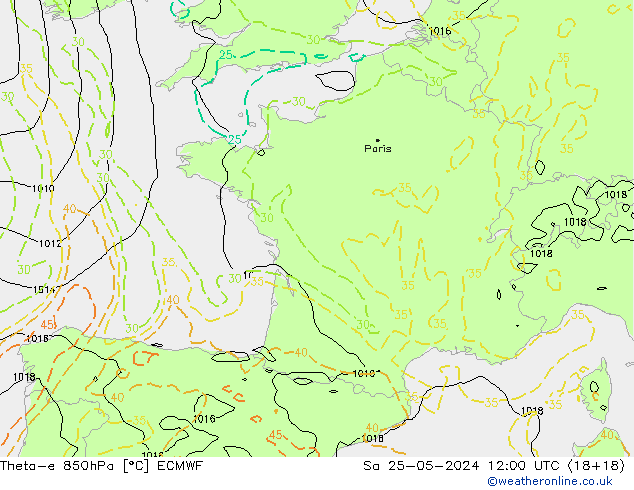 Theta-e 850hPa ECMWF Sa 25.05.2024 12 UTC