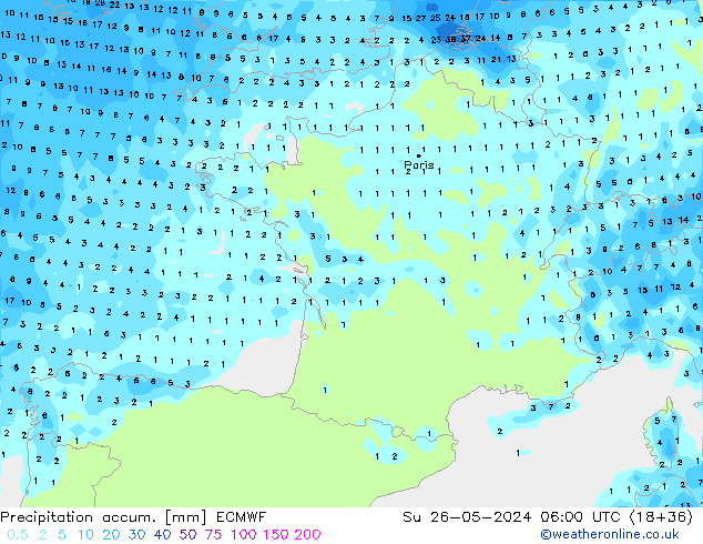 Precipitation accum. ECMWF Su 26.05.2024 06 UTC