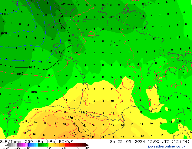 SLP/Temp. 850 hPa ECMWF sab 25.05.2024 18 UTC