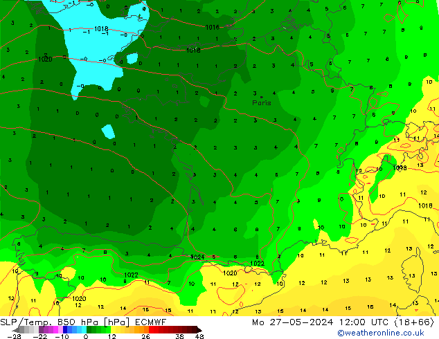 850 hPa Yer Bas./Sıc ECMWF Pzt 27.05.2024 12 UTC