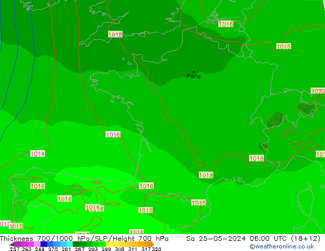 Schichtdicke 700-1000 hPa ECMWF Sa 25.05.2024 06 UTC