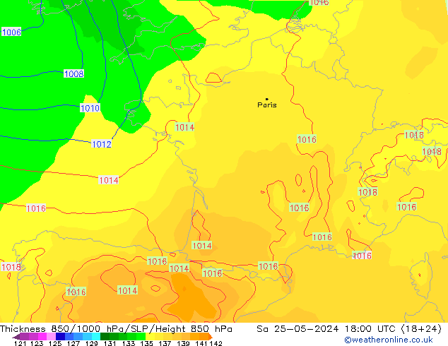 Thck 850-1000 hPa ECMWF sab 25.05.2024 18 UTC