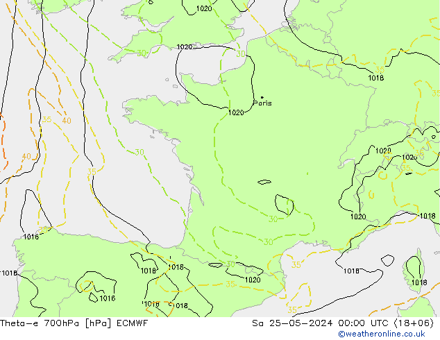 Theta-e 700hPa ECMWF Sa 25.05.2024 00 UTC