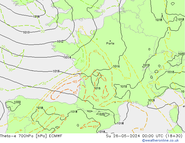 Theta-e 700hPa ECMWF  26.05.2024 00 UTC