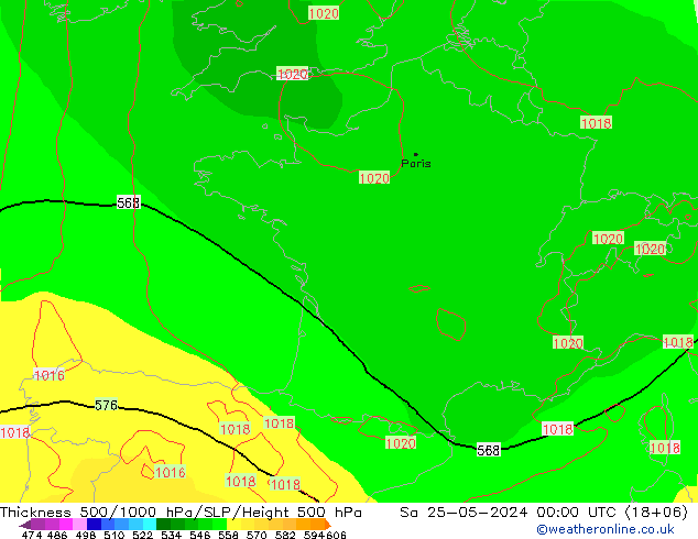 Schichtdicke 500-1000 hPa ECMWF Sa 25.05.2024 00 UTC