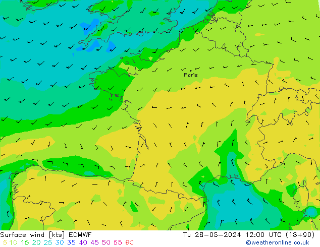 Wind 10 m ECMWF di 28.05.2024 12 UTC