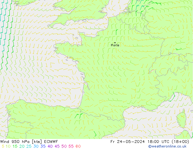 Viento 950 hPa ECMWF vie 24.05.2024 18 UTC