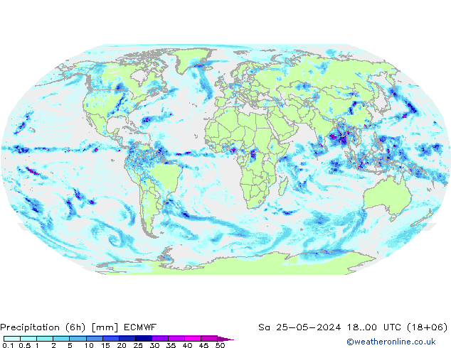 Precipitation (6h) ECMWF Sa 25.05.2024 00 UTC