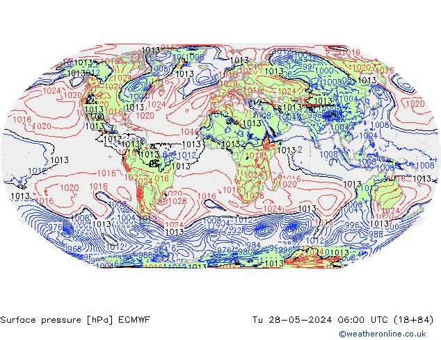 Atmosférický tlak ECMWF Út 28.05.2024 06 UTC