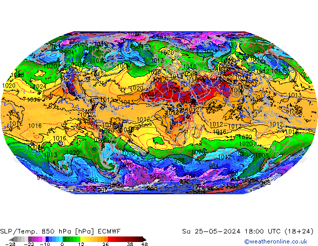 SLP/Temp. 850 hPa ECMWF Sa 25.05.2024 18 UTC