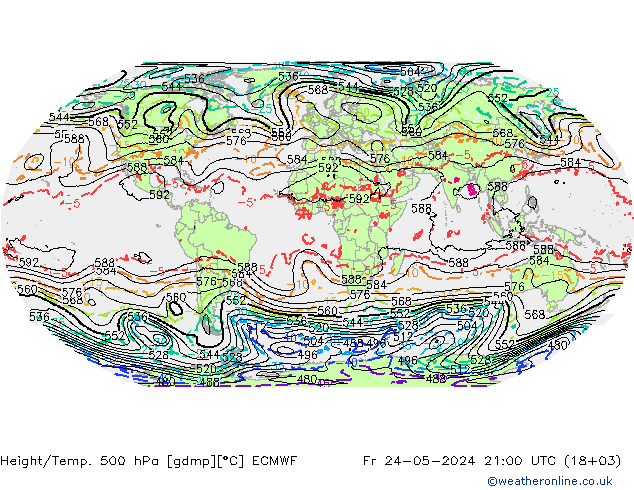 Height/Temp. 500 hPa ECMWF Fr 24.05.2024 21 UTC