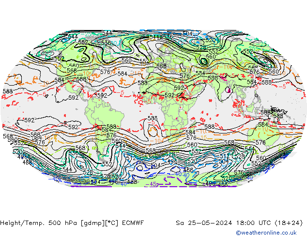 Z500/Rain (+SLP)/Z850 ECMWF Sa 25.05.2024 18 UTC