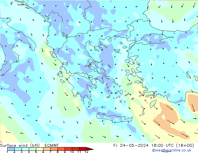  10 m (bft) ECMWF  24.05.2024 18 UTC