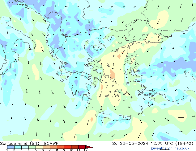  10 m (bft) ECMWF  26.05.2024 12 UTC