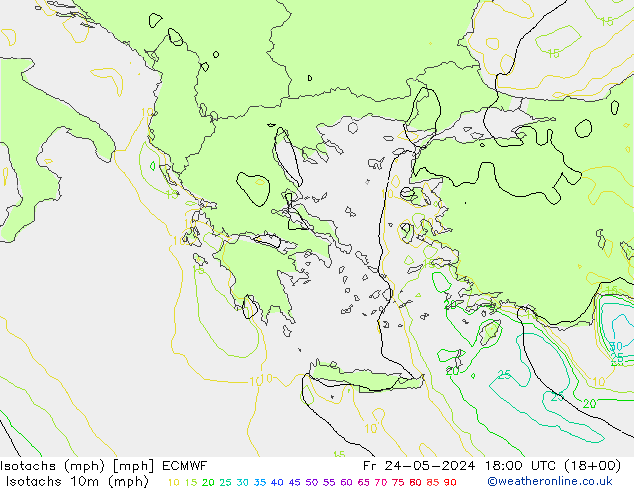 Isotachs (mph) ECMWF Fr 24.05.2024 18 UTC