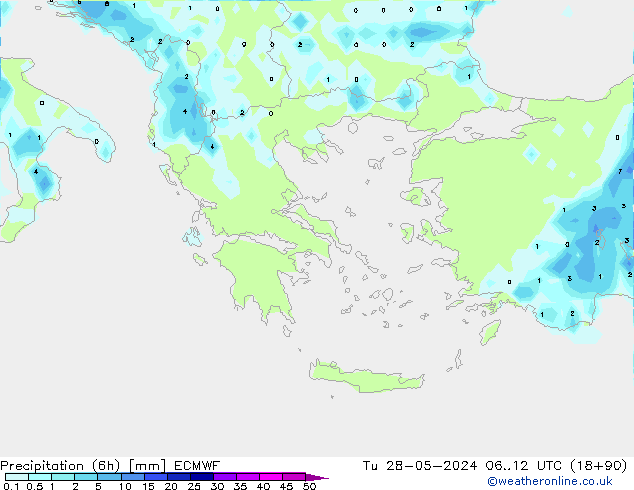 Précipitation (6h) ECMWF mar 28.05.2024 12 UTC