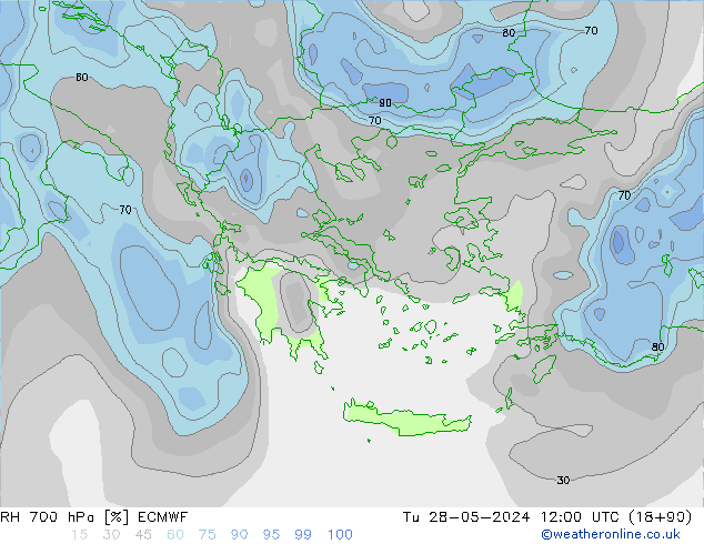 RH 700 hPa ECMWF wto. 28.05.2024 12 UTC