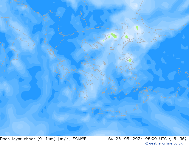 Deep layer shear (0-1km) ECMWF Su 26.05.2024 06 UTC