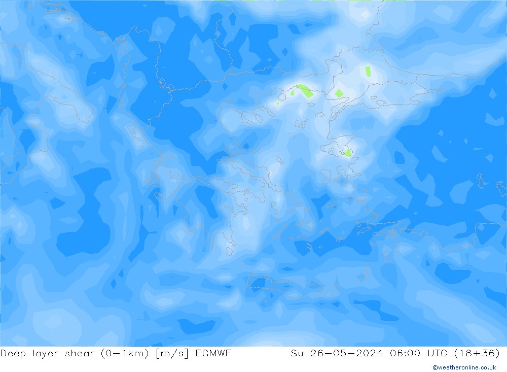 Deep layer shear (0-1km) ECMWF dim 26.05.2024 06 UTC