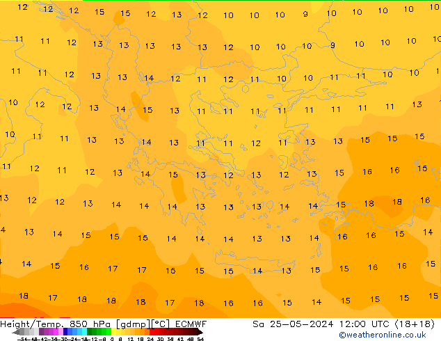 Height/Temp. 850 hPa ECMWF Sa 25.05.2024 12 UTC