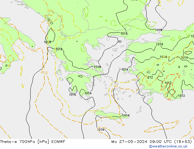 Theta-e 700hPa ECMWF Pzt 27.05.2024 09 UTC