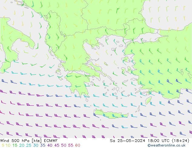 Wind 500 hPa ECMWF Sa 25.05.2024 18 UTC