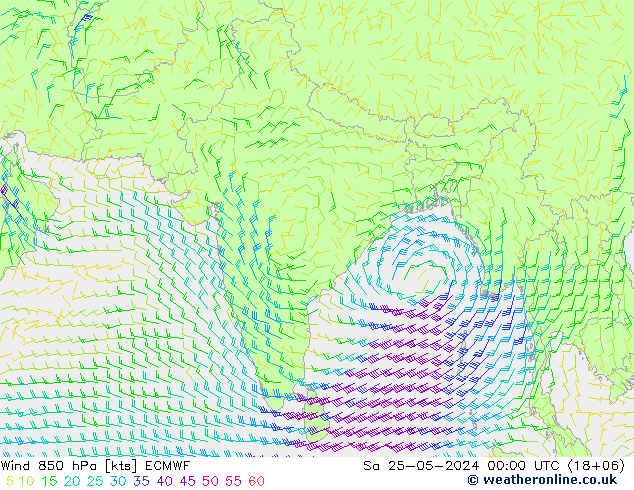 Wind 850 hPa ECMWF Sa 25.05.2024 00 UTC